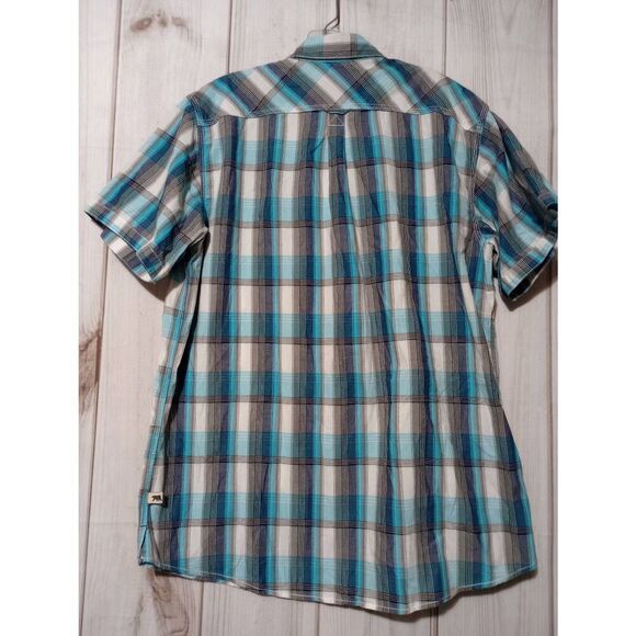 Dakota Grizzly Shirt Men's Large Turquoise Gray Button Front Short Sleeve - Picture 2 of 8